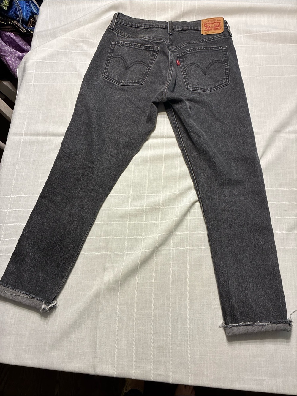 Levi's Women's Straight Leg Black Distressed Denim Jeans With Button Fly - Picture 2 of 9